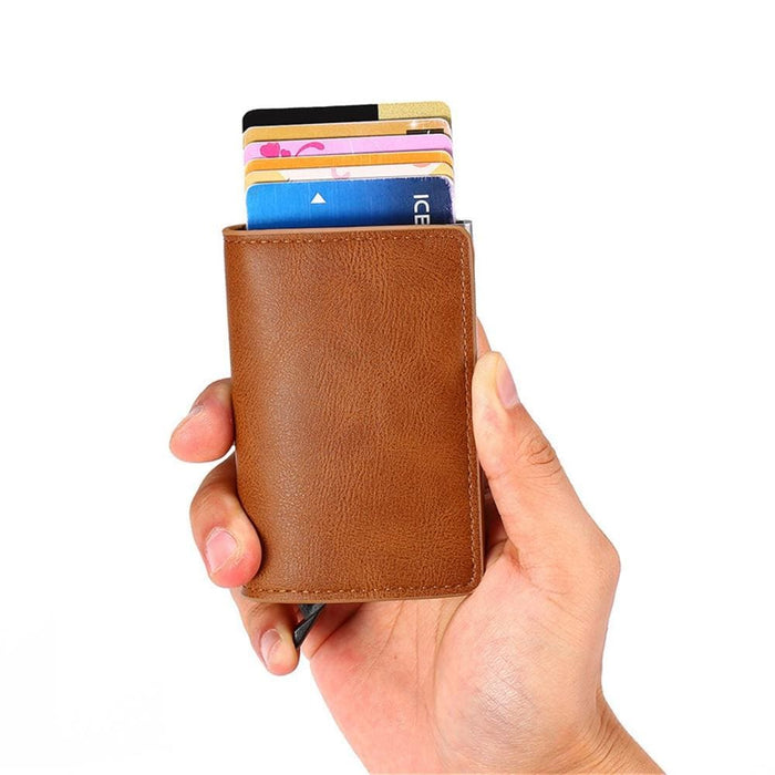 Rfid Blocking Automatic Card Holder With Coin Pocket