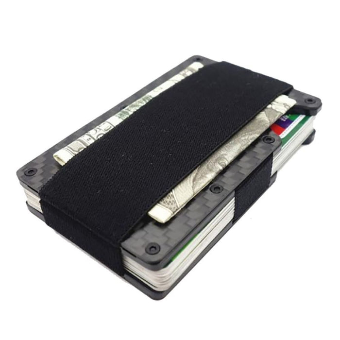 Rfid Blocking Carbon Fiber Wallet With Elastic Belt
