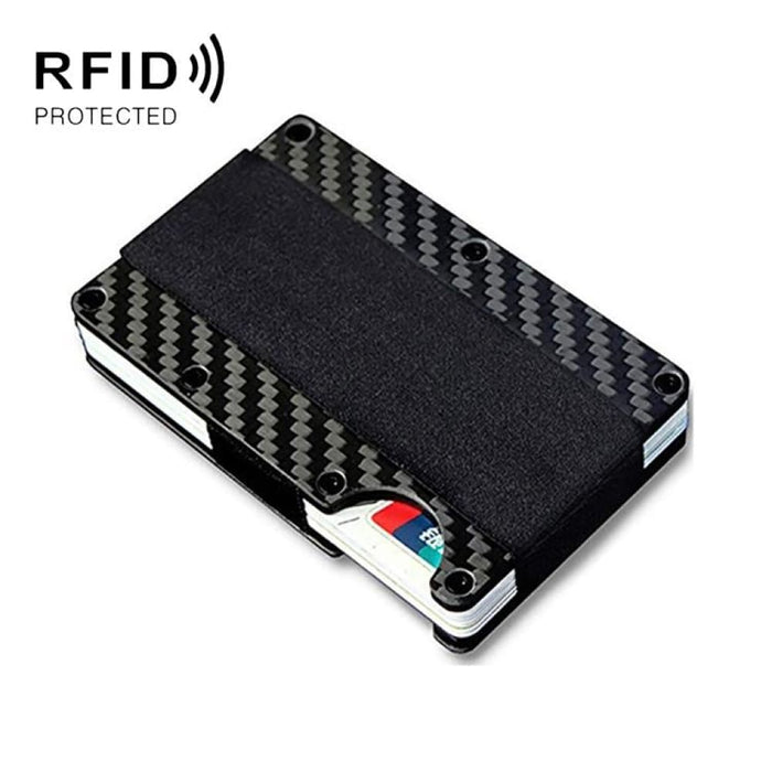 Rfid Blocking Carbon Fiber Wallet With Elastic Belt