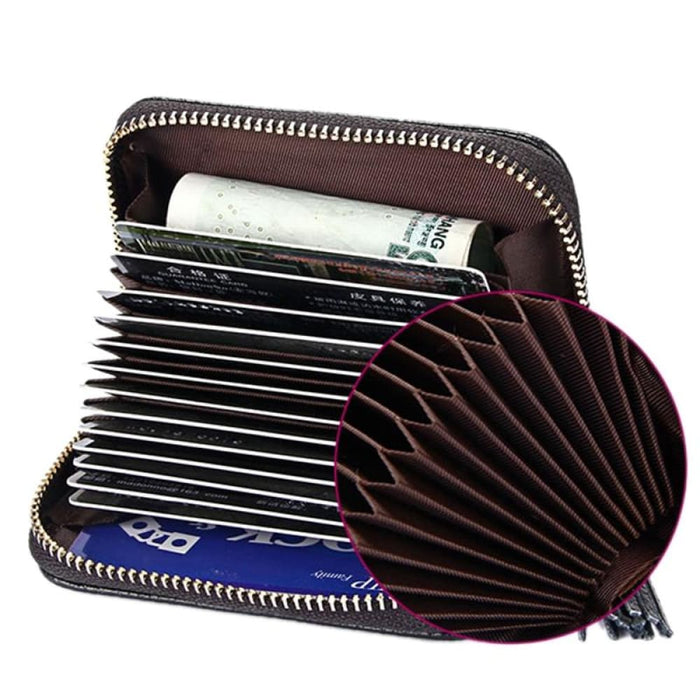 Rfid Blocking Leather Card Holder With Tassel And 15 Slots
