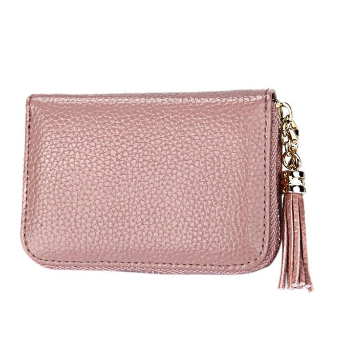 Rfid Blocking Leather Card Holder With Tassel And 15 Slots