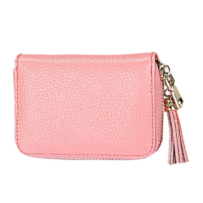 Rfid Blocking Leather Card Holder With Tassel And 15 Slots