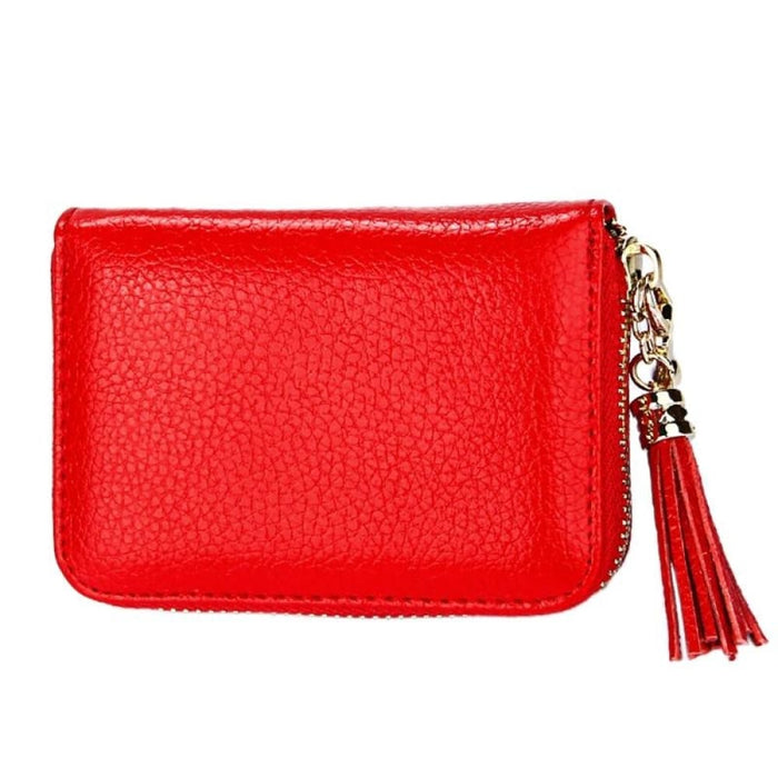 Rfid Blocking Leather Card Holder With Tassel And 15 Slots