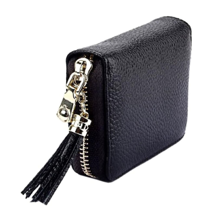 Rfid Blocking Leather Card Holder With Tassel And 15 Slots