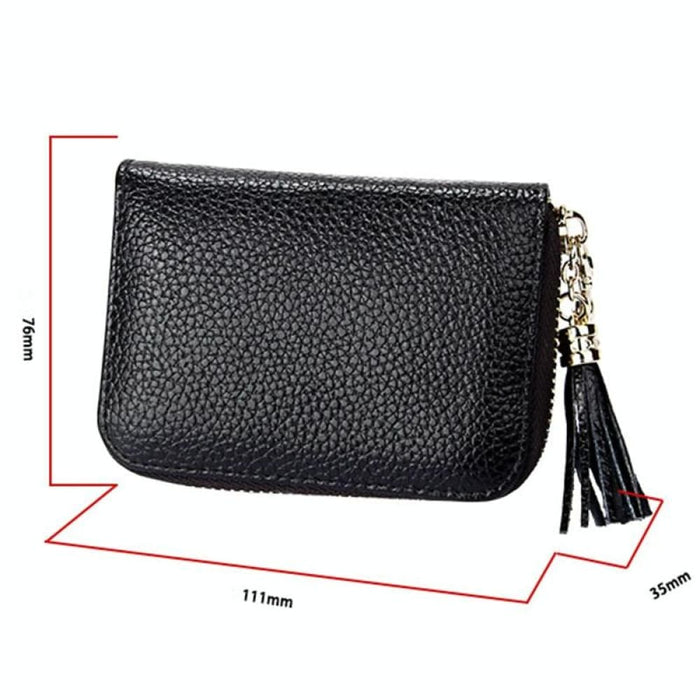 Rfid Blocking Leather Card Holder With Tassel And 15 Slots