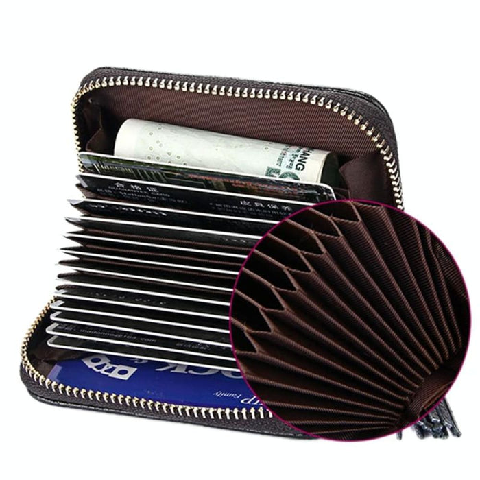 Rfid Blocking Leather Card Holder With Tassel And 15 Slots