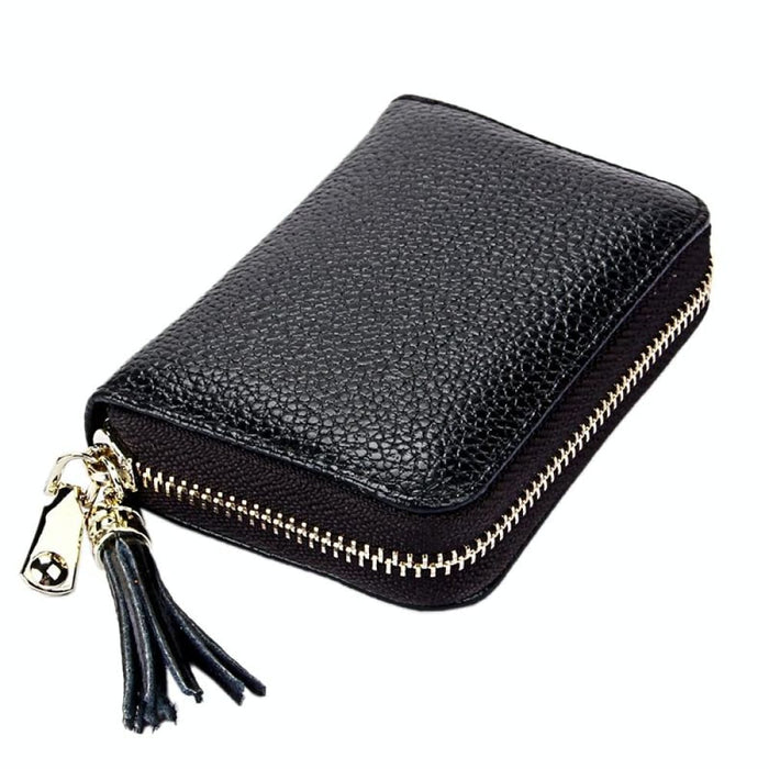 Rfid Blocking Leather Card Holder With Tassel And 15 Slots