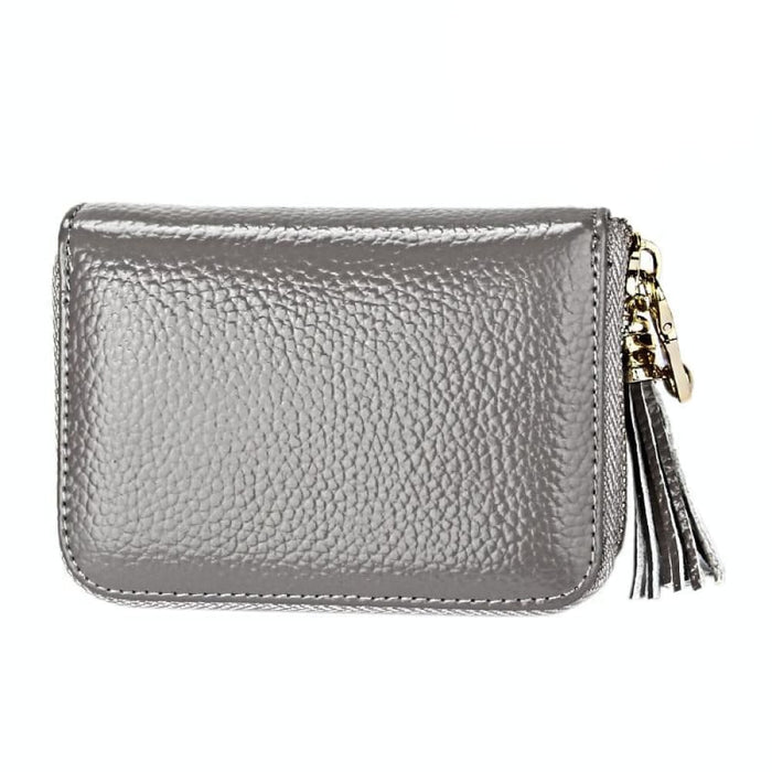 Rfid Blocking Leather Card Holder With Tassel And 15 Slots