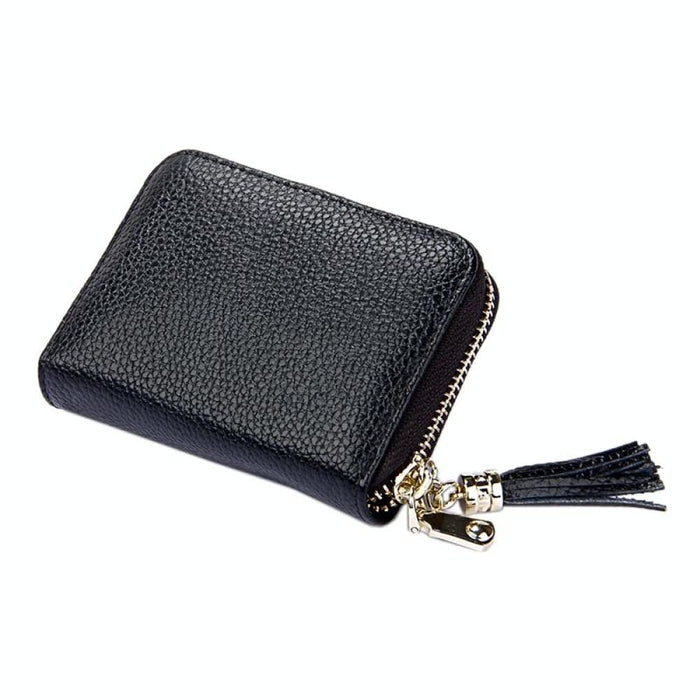 Rfid Blocking Leather Card Holder With Tassel And 15 Slots