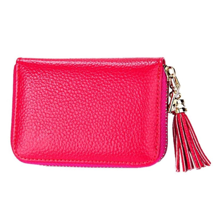 Rfid Blocking Leather Card Holder With Tassel And 15 Slots