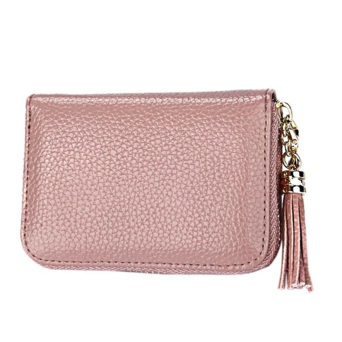 Rfid Blocking Leather Card Holder With Tassel And 15 Slots