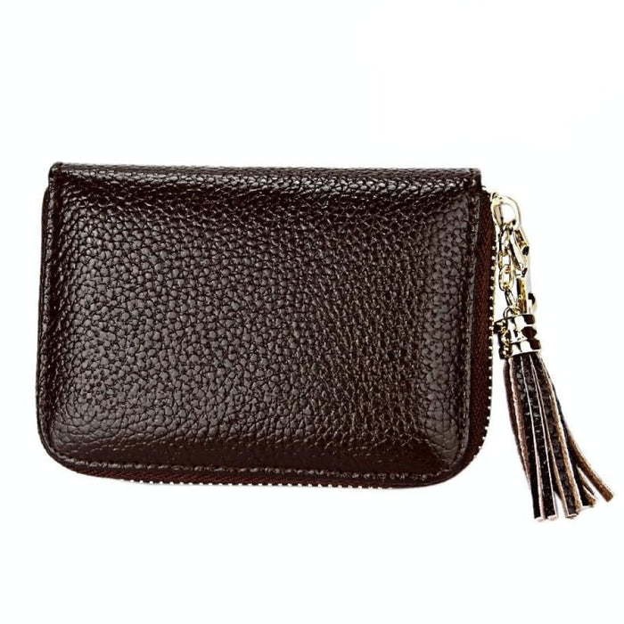 Rfid Blocking Leather Card Holder With Tassel And 15 Slots