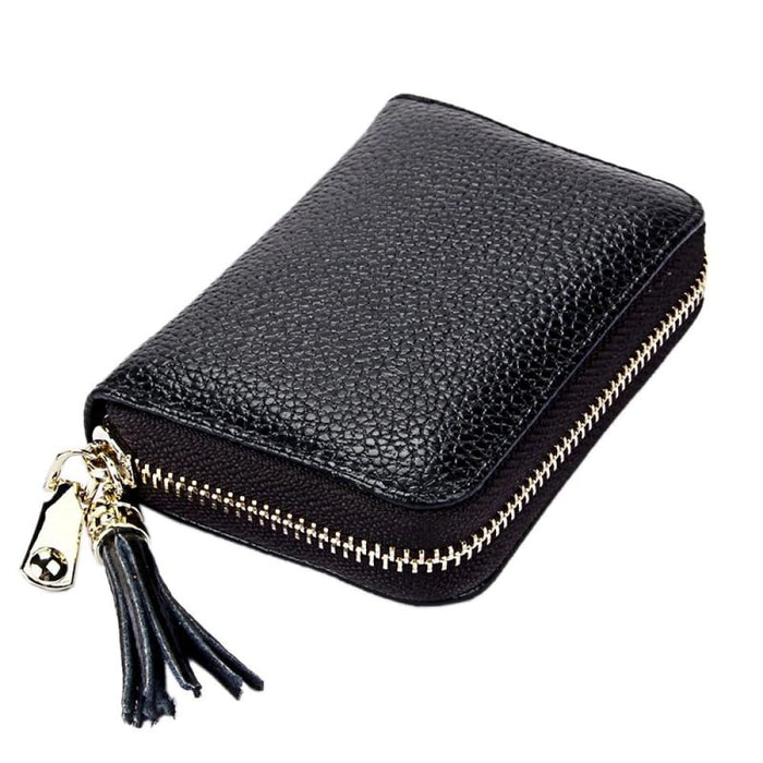 Rfid Blocking Leather Card Holder With Tassel And 15 Slots