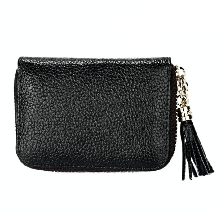 Rfid Blocking Leather Card Holder With Tassel And 15 Slots