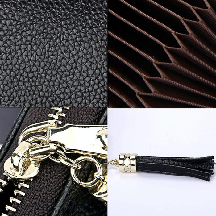Rfid Blocking Leather Card Holder With Tassel And 15 Slots