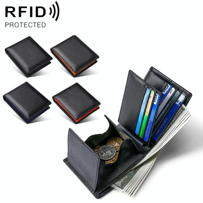 Rfid Blocking Leather Tri Fold Wallet