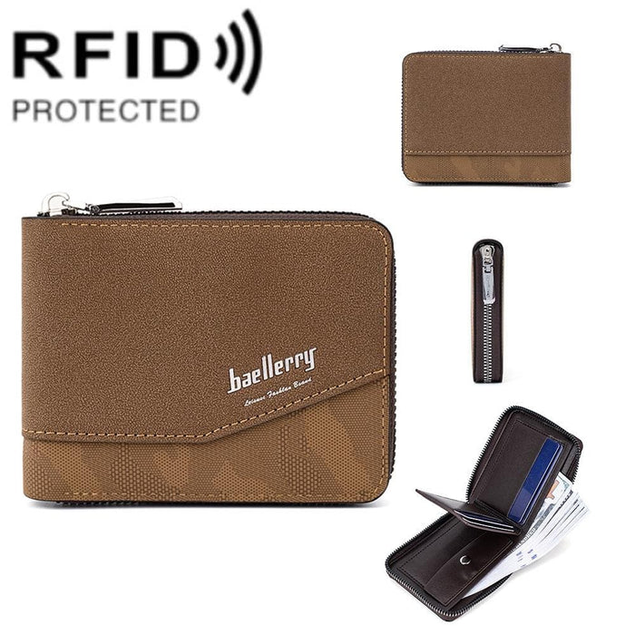 Rfid Blocking Retro Zipper Wallet With Short Coin Purse