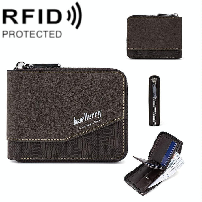 Rfid Blocking Retro Zipper Wallet With Short Coin Purse