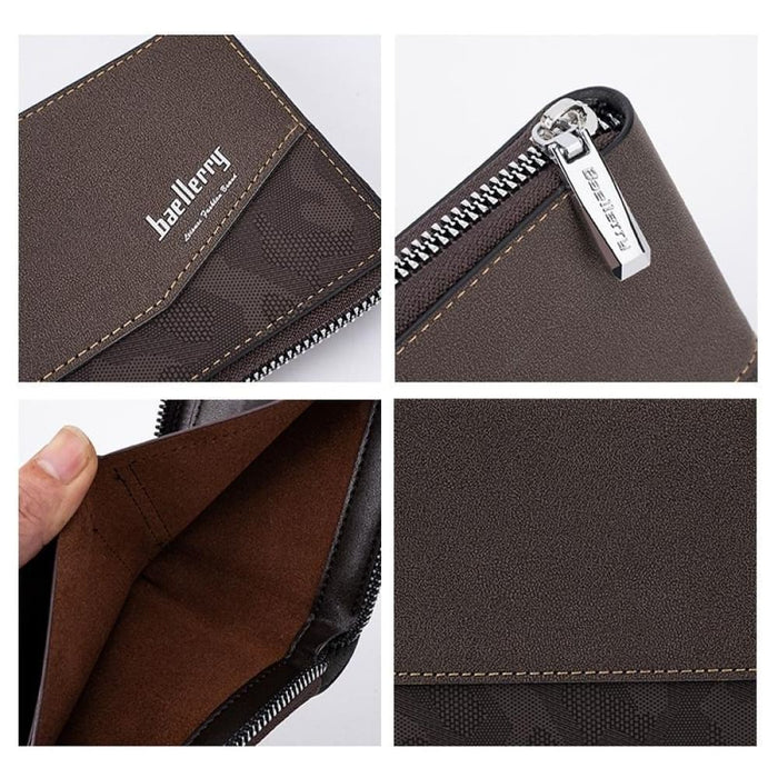 Rfid Blocking Retro Zipper Wallet With Short Coin Purse