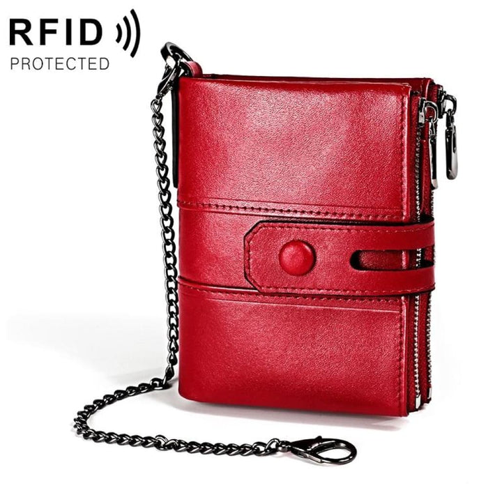 Rfid Chain Wallet With Double Zipper And Card Slots