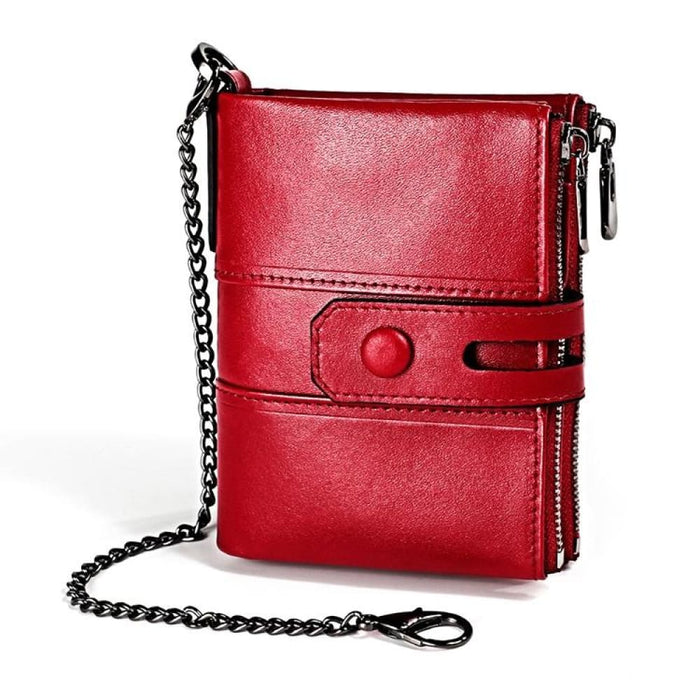 Rfid Chain Wallet With Double Zipper And Card Slots
