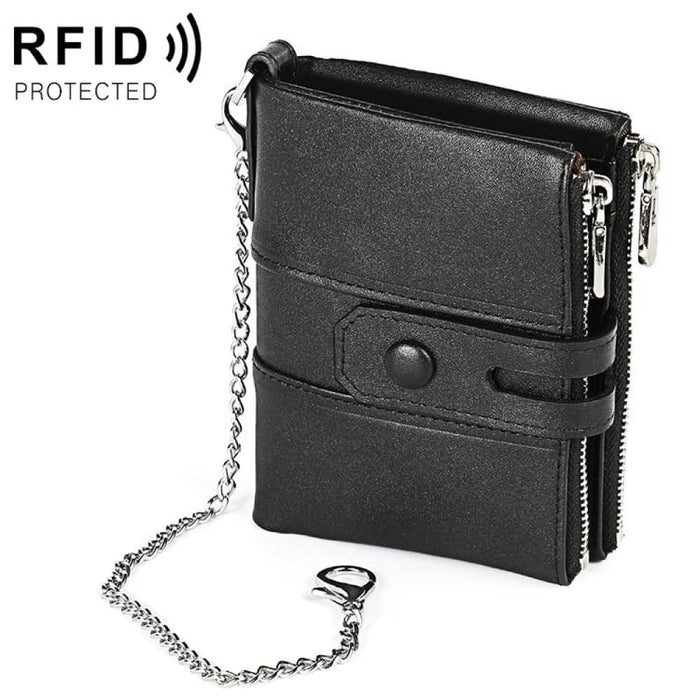 Rfid Chain Wallet With Double Zipper And Card Slots