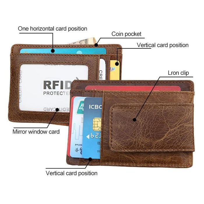 Rfid Crazy Horse Leather Card Holder Wallet