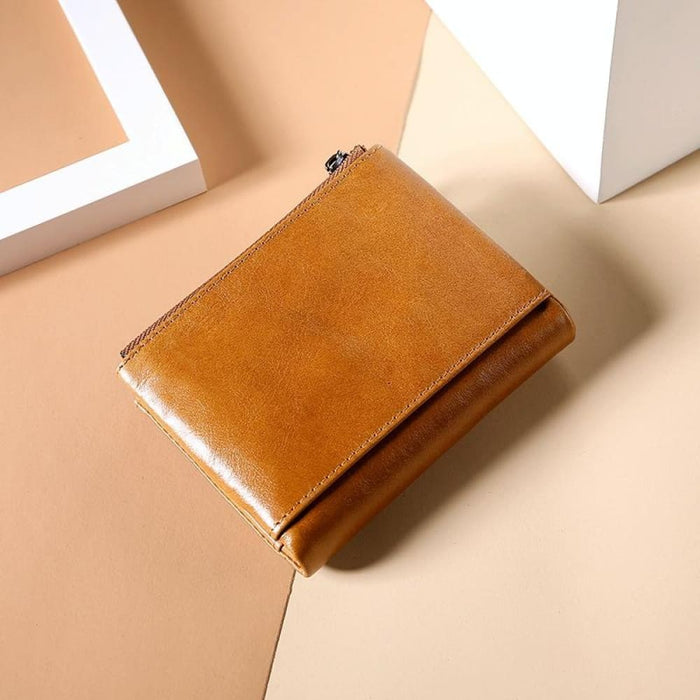 Rfid Leather Wallet With Dual Zippers