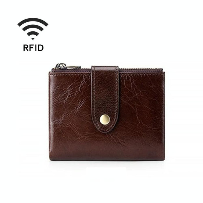 Rfid Leather Wallet With Dual Zippers