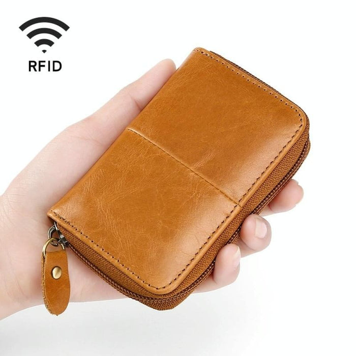 Rfid Leather Zipper Card Holder For Change
