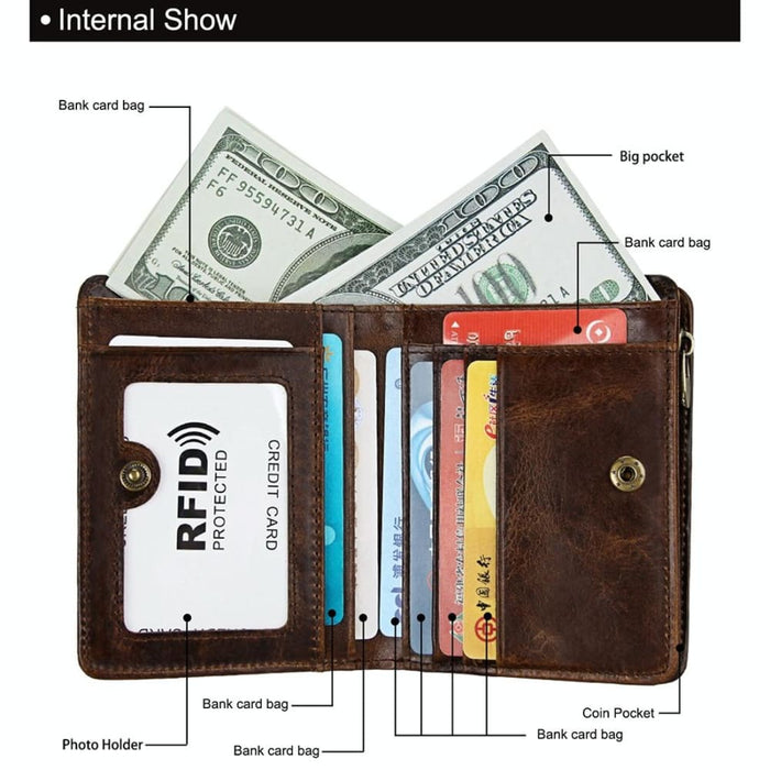 Rfid Mens Genuine Leather Wallet With Antimagnetic