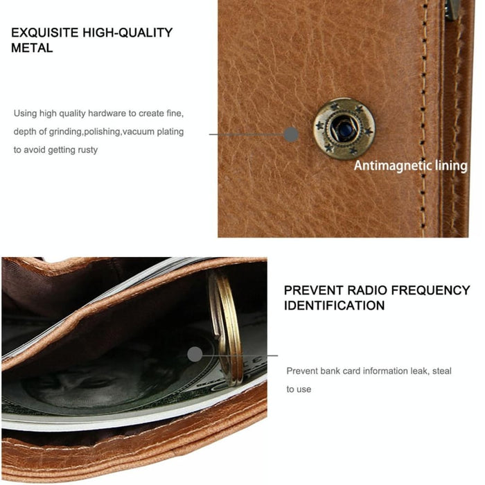 Rfid Mens Genuine Leather Wallet With Antimagnetic