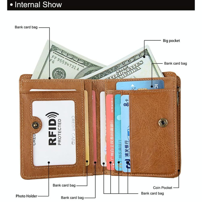 Rfid Mens Genuine Leather Wallet With Antimagnetic