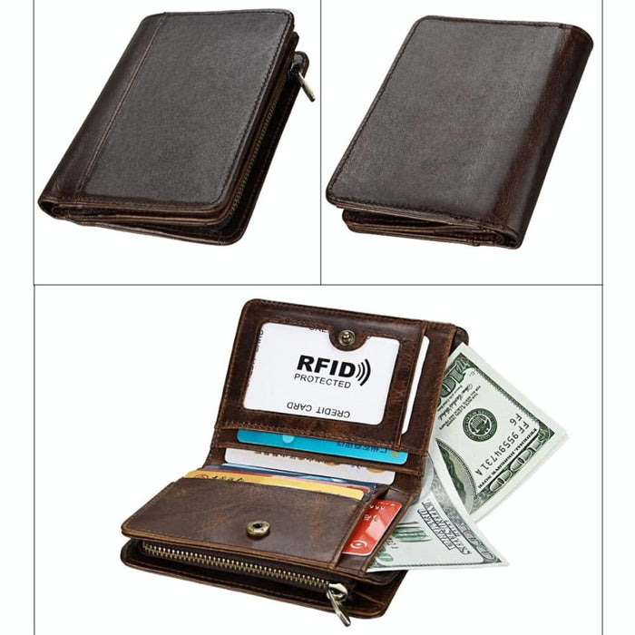 Rfid Mens Genuine Leather Wallet With Antimagnetic