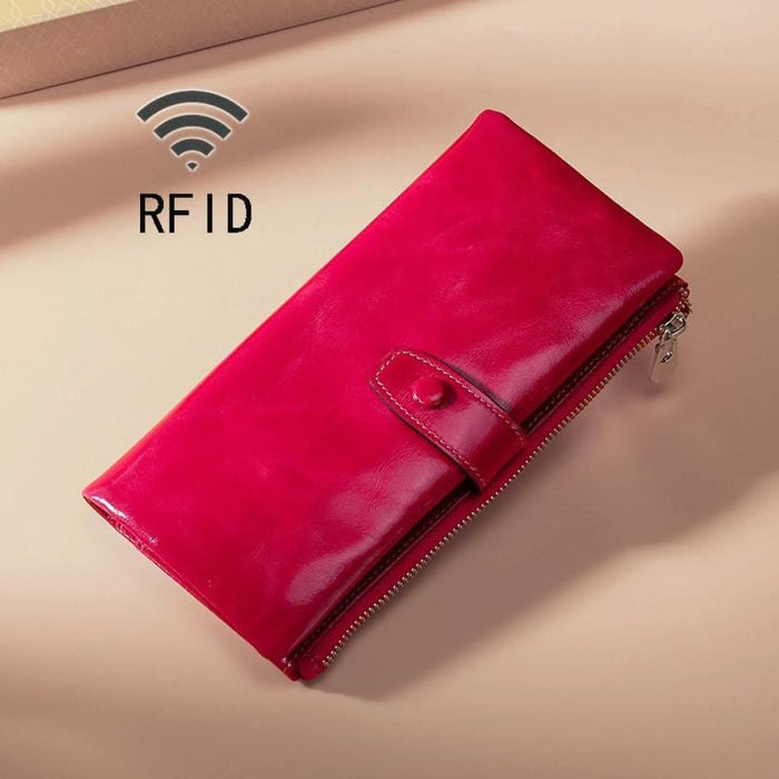 Rfid Oilskin Leather Zip Wallet