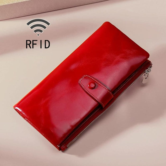 Rfid Oilskin Leather Zip Wallet