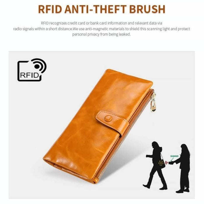 Rfid Oilskin Leather Zip Wallet