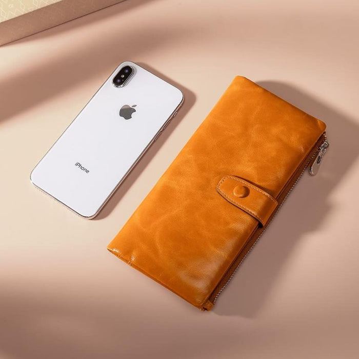 Rfid Oilskin Leather Zip Wallet