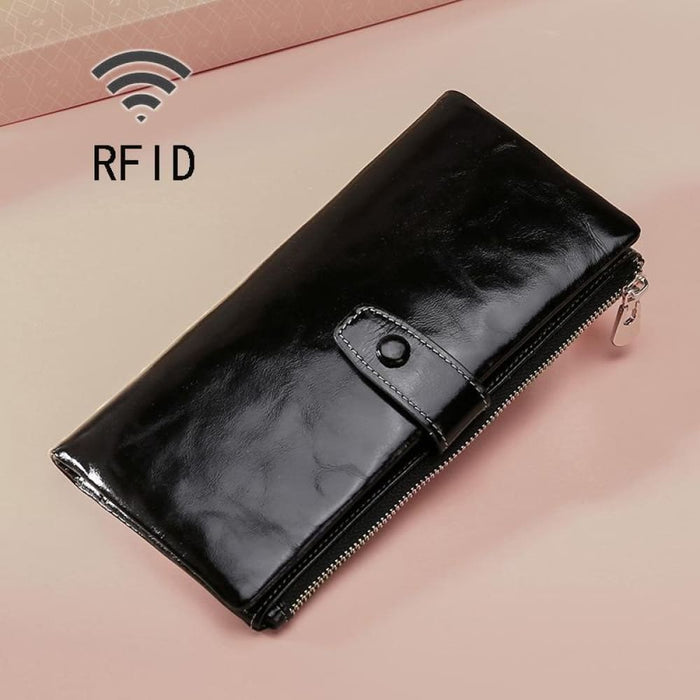 Rfid Oilskin Leather Zip Wallet