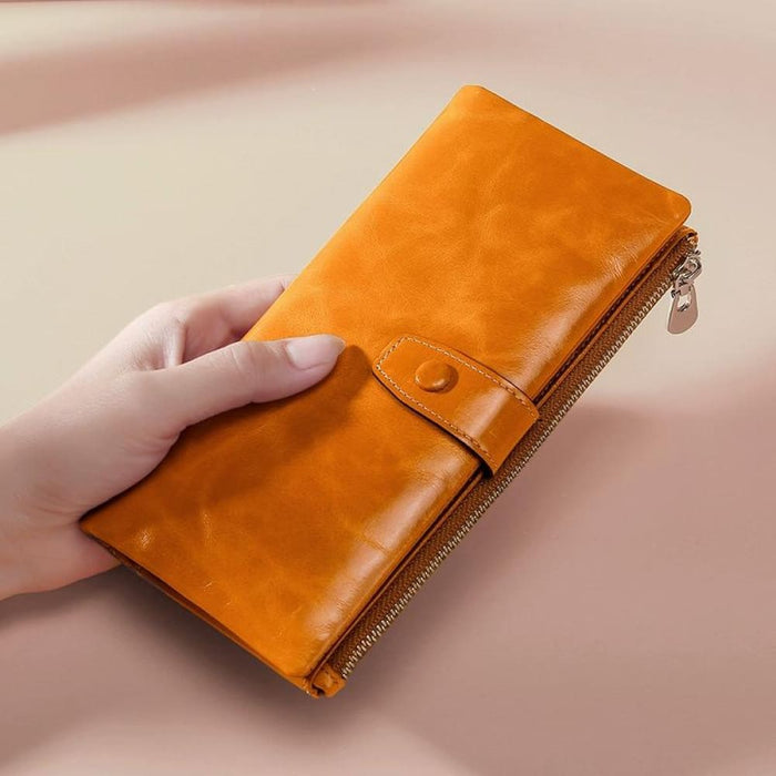 Rfid Oilskin Leather Zip Wallet