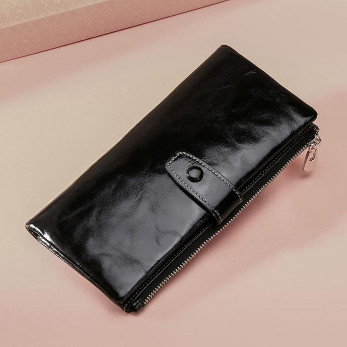 Rfid Oilskin Leather Zip Wallet
