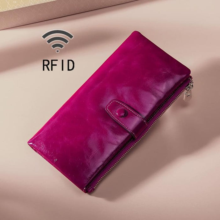 Rfid Oilskin Leather Zip Wallet
