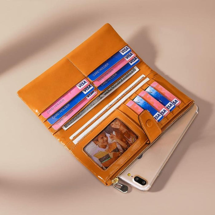 Rfid Oilskin Leather Zip Wallet