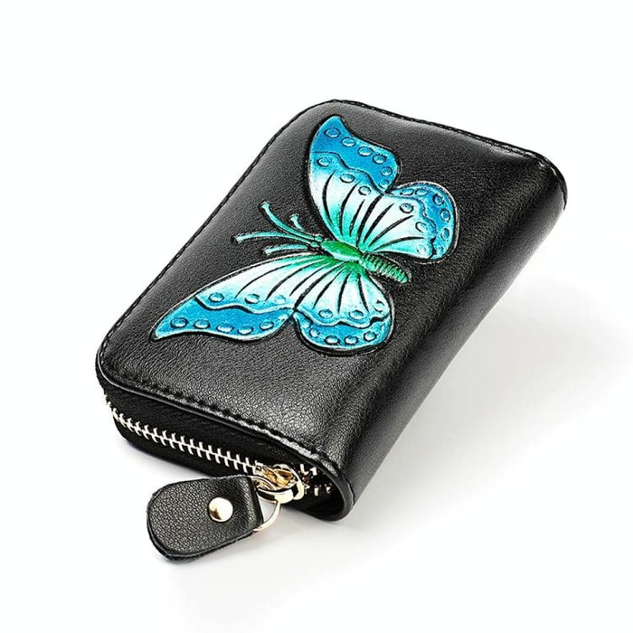 Rfid Protected Butterfly Pattern Leather Wallet