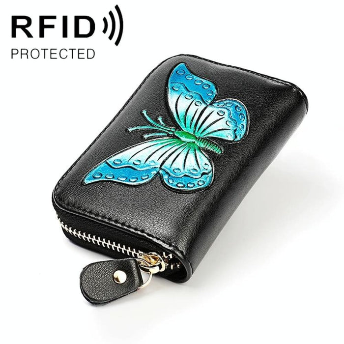 Rfid Protected Butterfly Pattern Leather Wallet