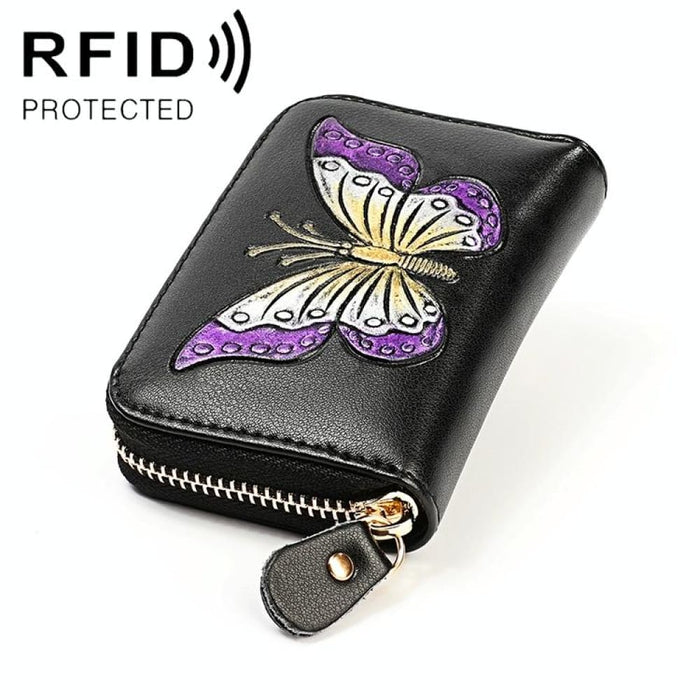 Rfid Protected Butterfly Pattern Leather Wallet
