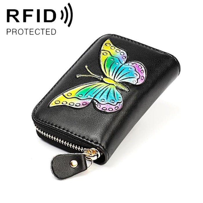 Rfid Protected Butterfly Pattern Leather Wallet