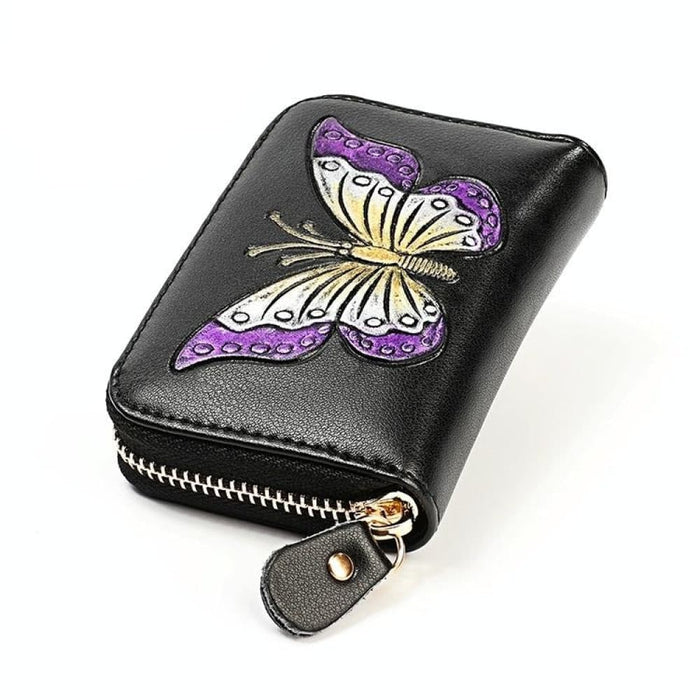 Rfid Protected Butterfly Pattern Leather Wallet