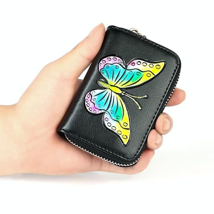 Rfid Protected Butterfly Pattern Leather Wallet