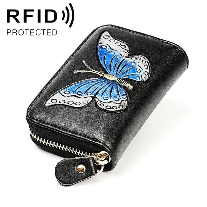 Rfid Protected Butterfly Pattern Leather Wallet